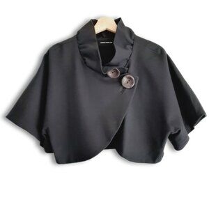CHARLES CHANG-LIMA Ruffle Collar Short Sleeve Crop Blazer Jacket Black Sz 10